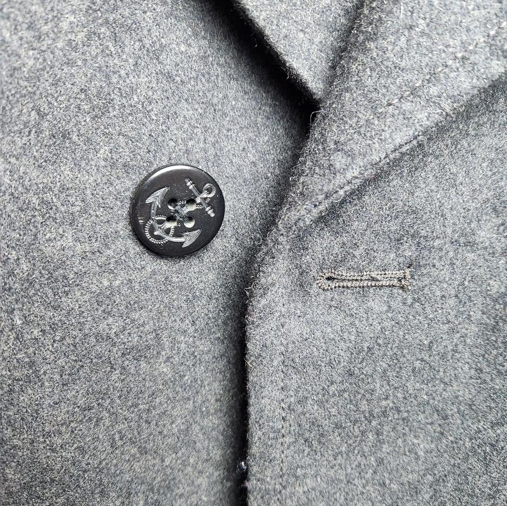 American Eagle Recycled Wool Blend Pea Coat Deadstock Grey Sz L NWT plaid lined - Picture 7 of 13